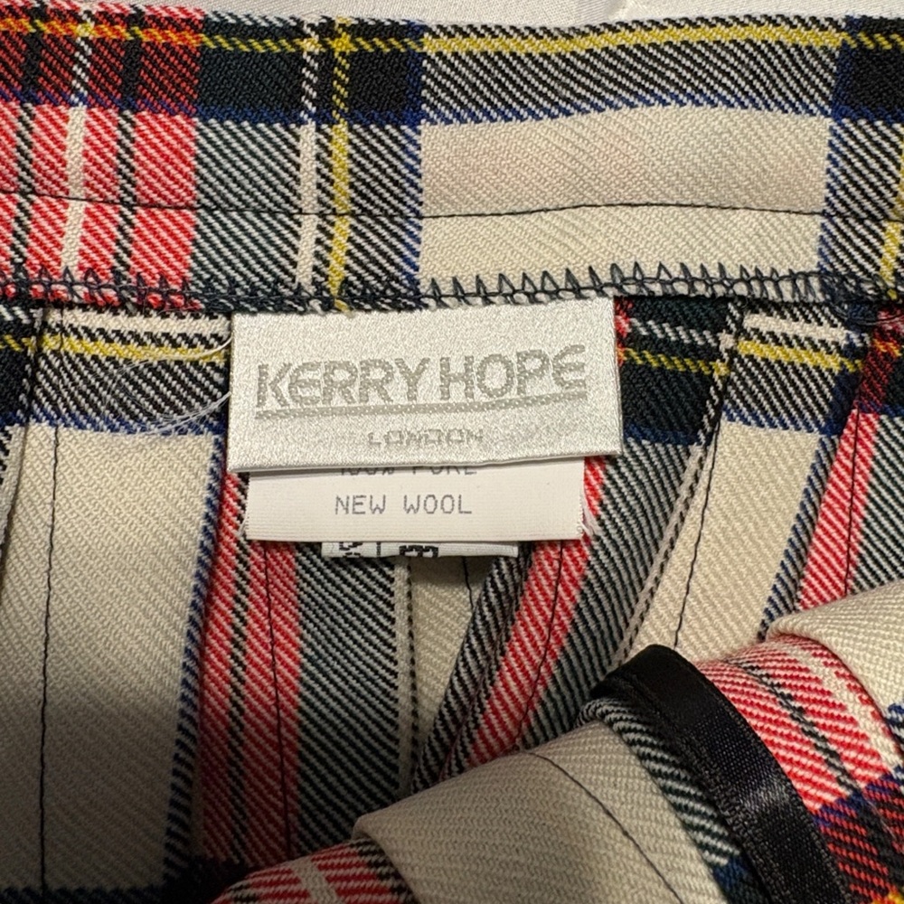 Kerry Hope London Wool Kilt Size 14 Red White Tartan Plaid Pleated Vintage - Picture 6 of 7
